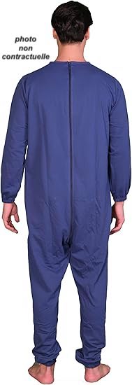 Pyjama sanitaire d'hiver avec fermeture éclair au dos à manches longues - molletonné