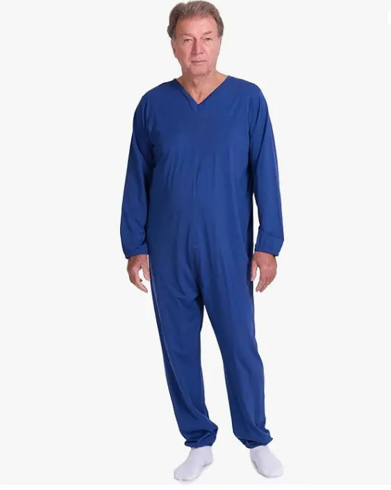 Pyjama sanitaire avec fermeture éclair au dos à manches longues