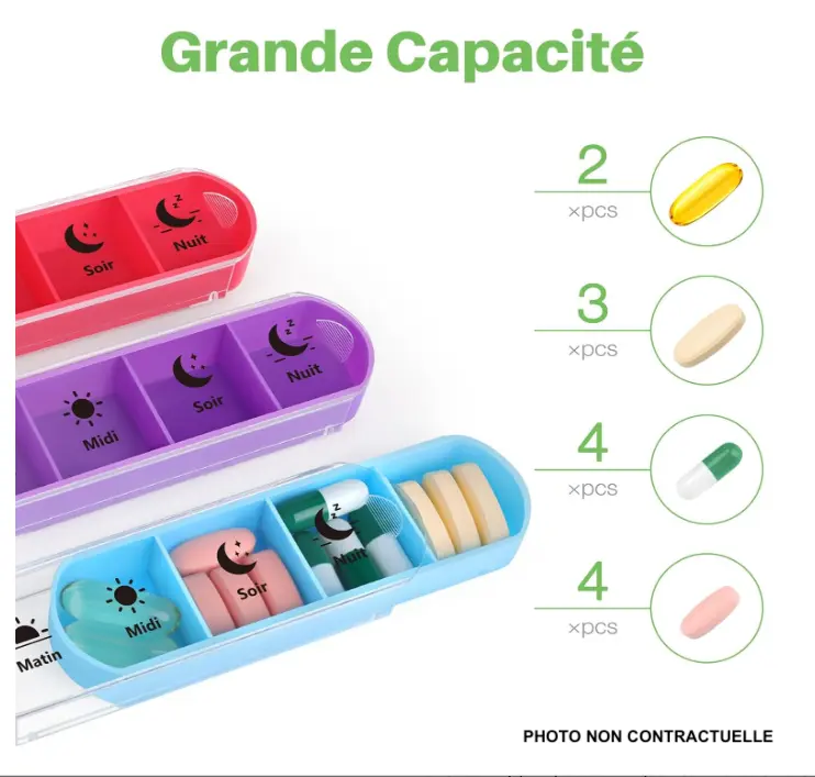 Pilulier 7 jours avec 4 compartiments