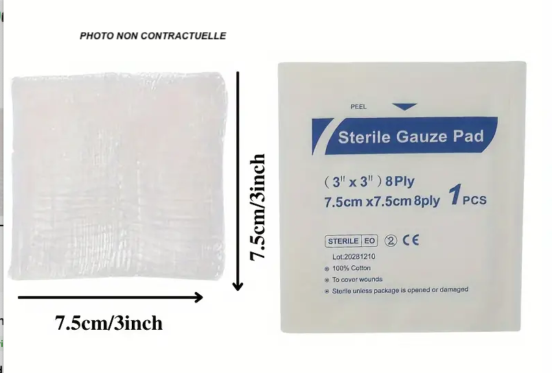 Lot de 10 compresses stériles, en coton emballées individuellement 7,5cm / 7,5cm