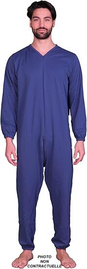 Pyjama sanitaire d'hiver avec fermeture éclair au dos à manches longues - molletonné