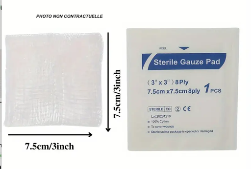[CAH0000000174] Lot de 10 compresses stériles, en coton emballées individuellement 7,5cm / 7,5cm