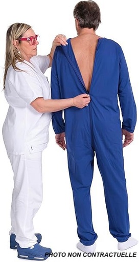[CAH0000000179] Pyjama sanitaire avec fermeture éclair au dos à manches longues - 100% coton