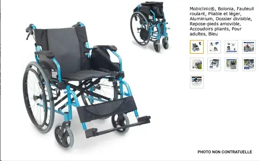 [CAH0000000202] Fauteuil roulant pliable pour adultes - couleur bleue